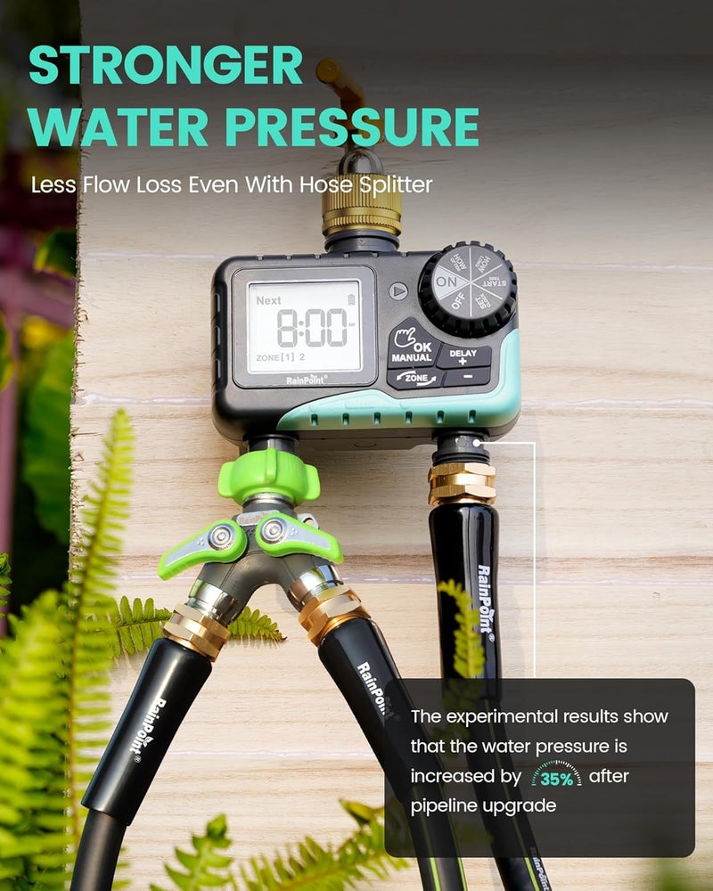 RAINPOINT Sprinkler Timer 2 Outlet, Water Timer for Garden Hose, for Yard Outdoor Watering, Rain Delay/Manual/Automatic System Controller Brass Inlet, V2 - Image 3